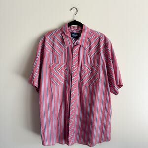 Wrangler Red White + Blue Striped Short Sleeve Button Up XL Country Western